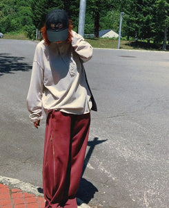 圓領半紐扣寬鬆長袖T恤