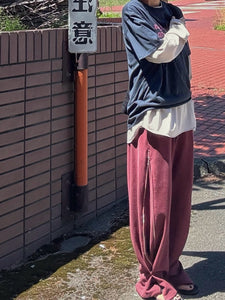 鬆緊腰抽繩側拉鏈休閒長褲