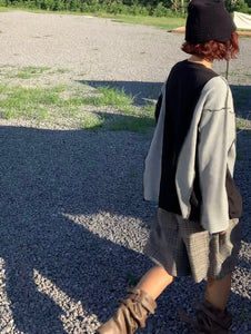 設計感拼接字母印花長袖T恤