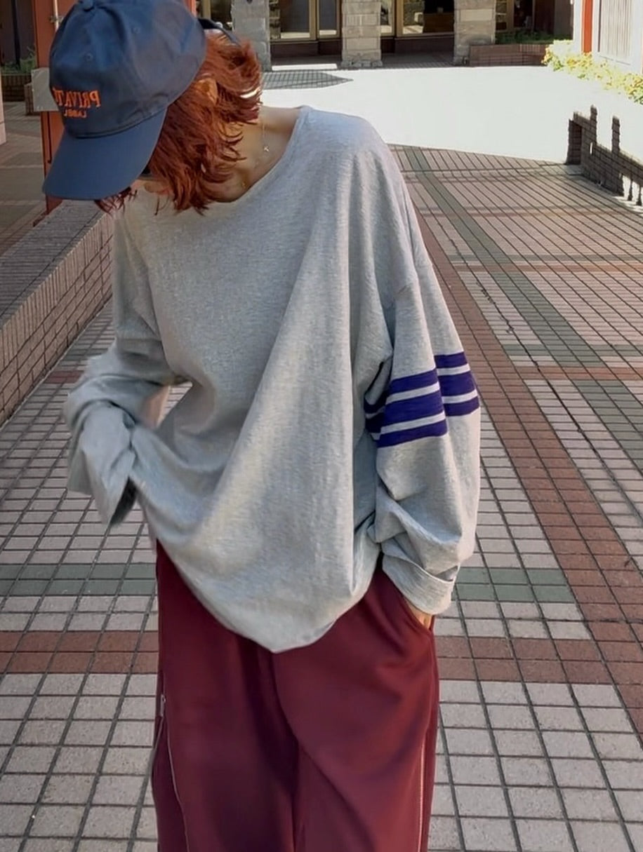 圓領休閒寬鬆條紋長袖T卹