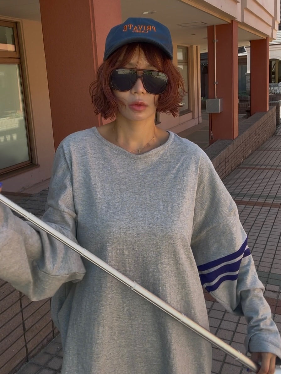 圓領休閒寬鬆條紋長袖T卹