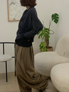 深V領交叉蝙蝠袖長袖T恤