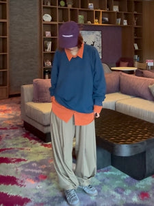 百褶寬鬆純色蘿蔔長褲