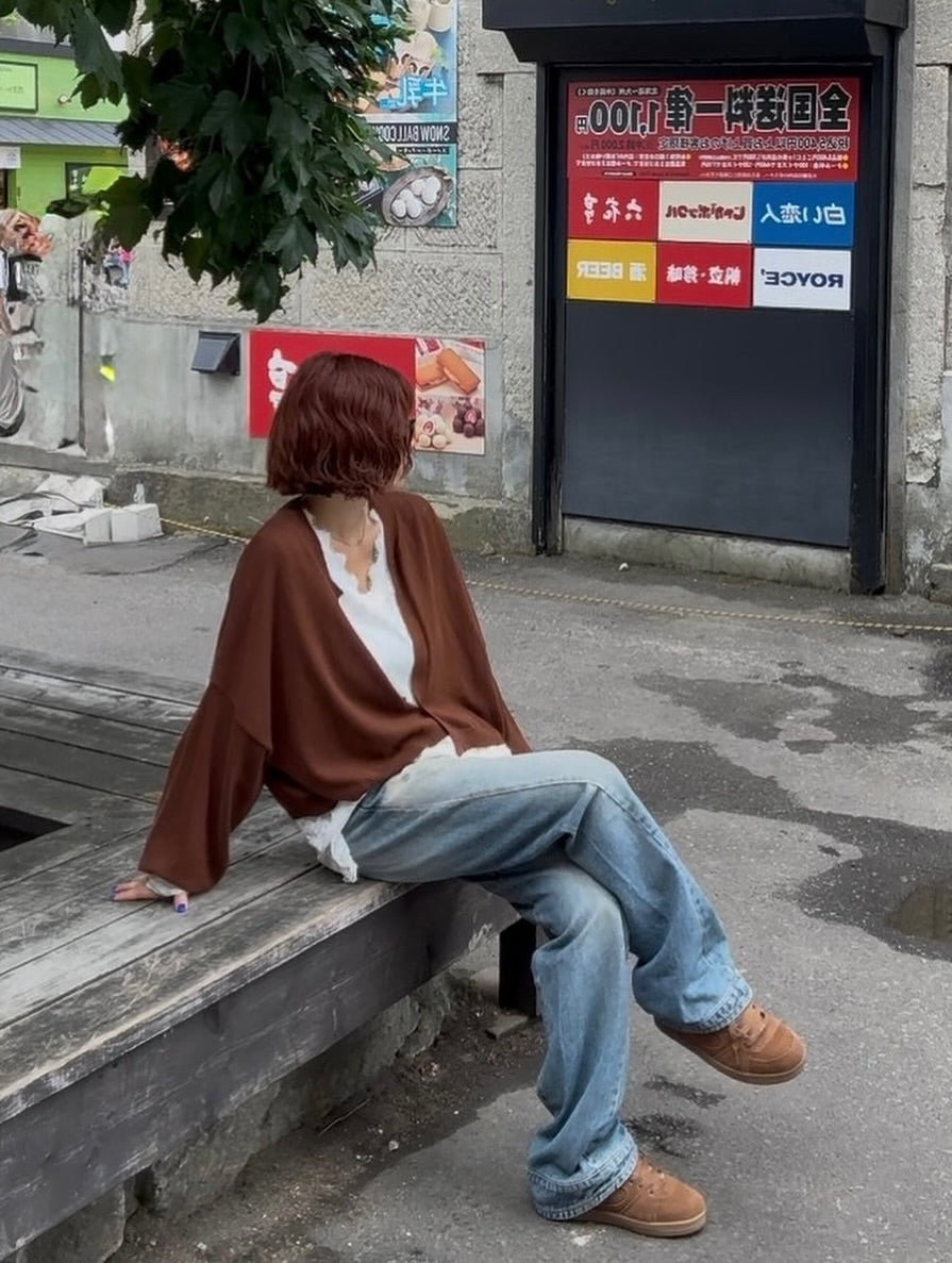 單排扣寬鬆百搭針織外套/不對稱領口開衫
