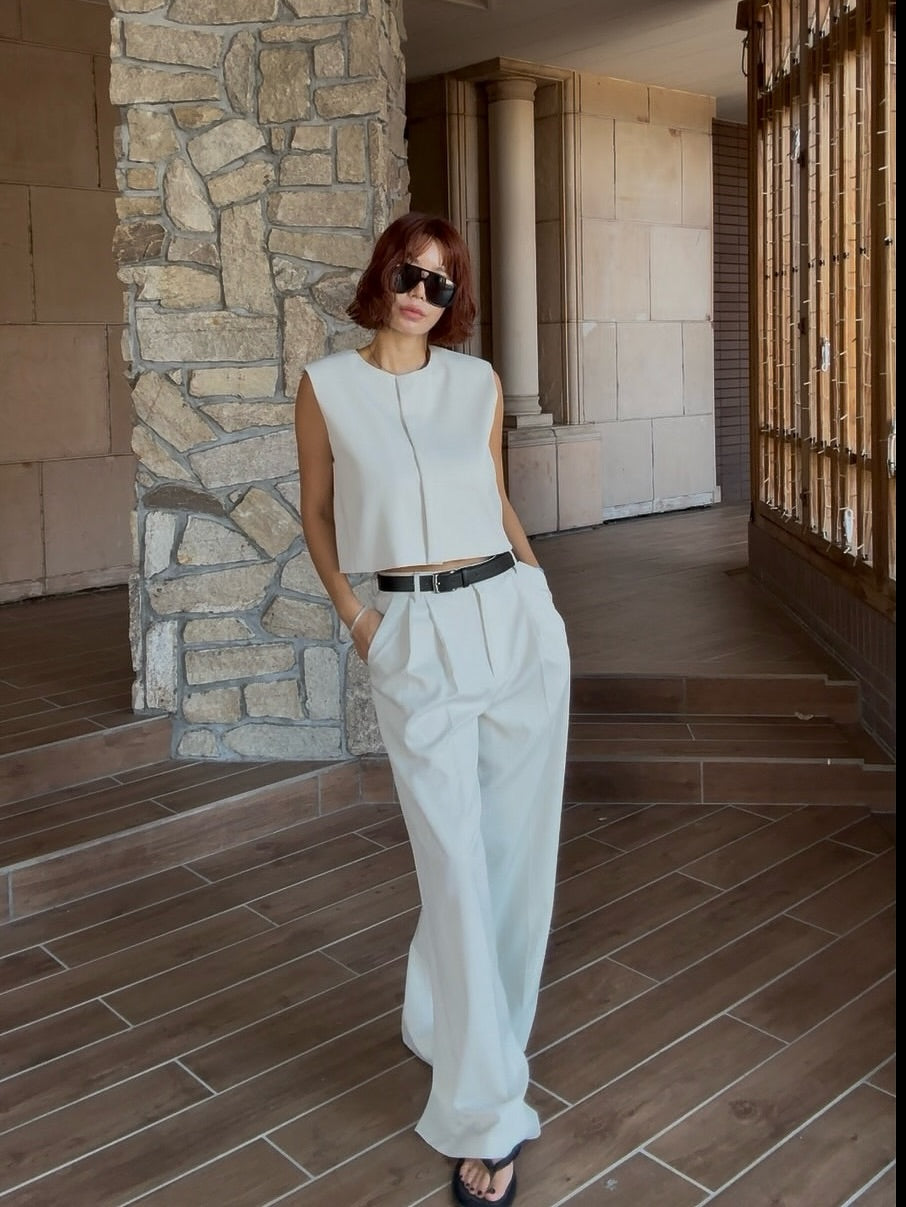 圓領單排扣氣質短馬甲