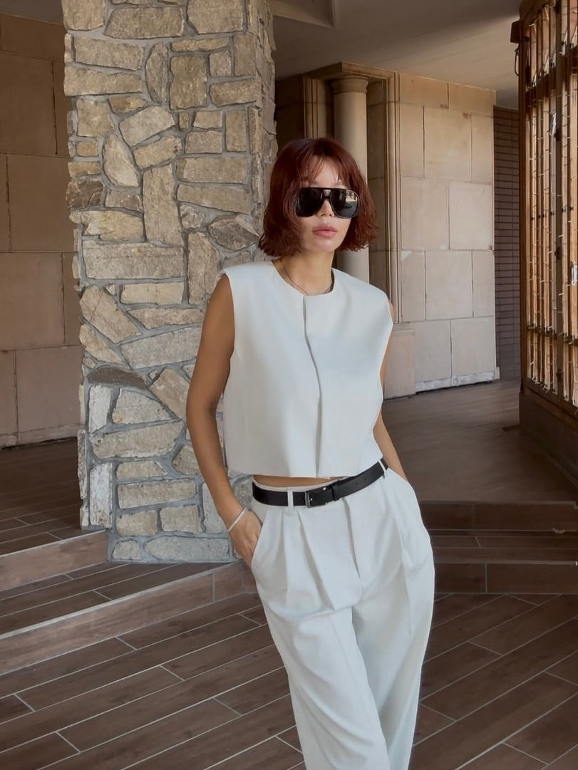 圓領單排扣氣質短馬甲