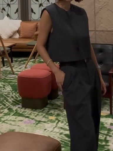 圓領單排扣氣質短馬甲