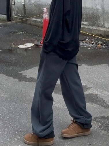 鬆緊腰抽繩撞色拼接休閒褲