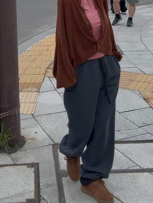 鬆緊腰抽繩撞色拼接休閒褲