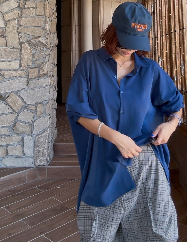 拉鍊大口中袋格子休閒中褲