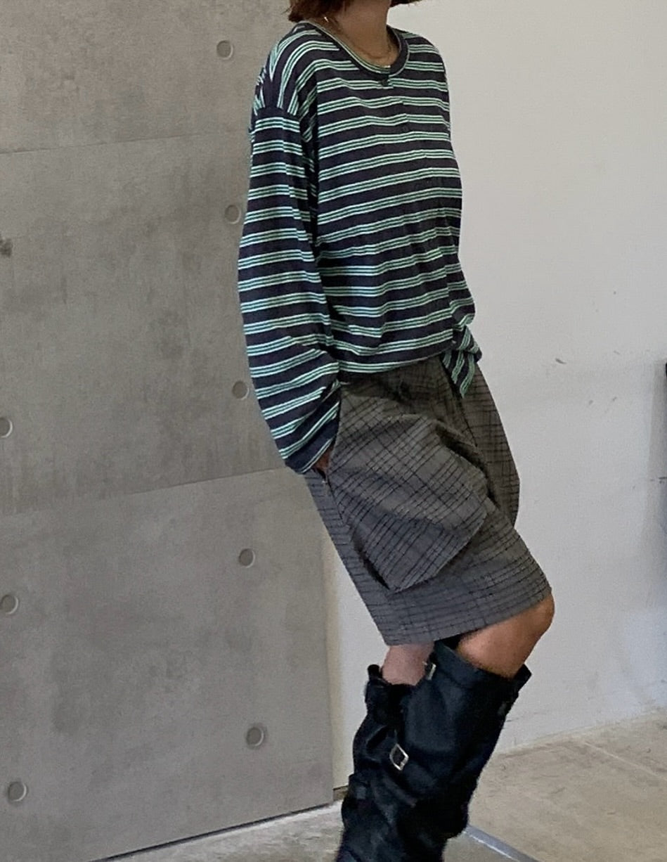 拉鍊大口中袋格子休閒中褲