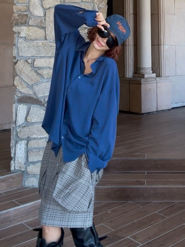 拉鍊大口中袋格子休閒中褲