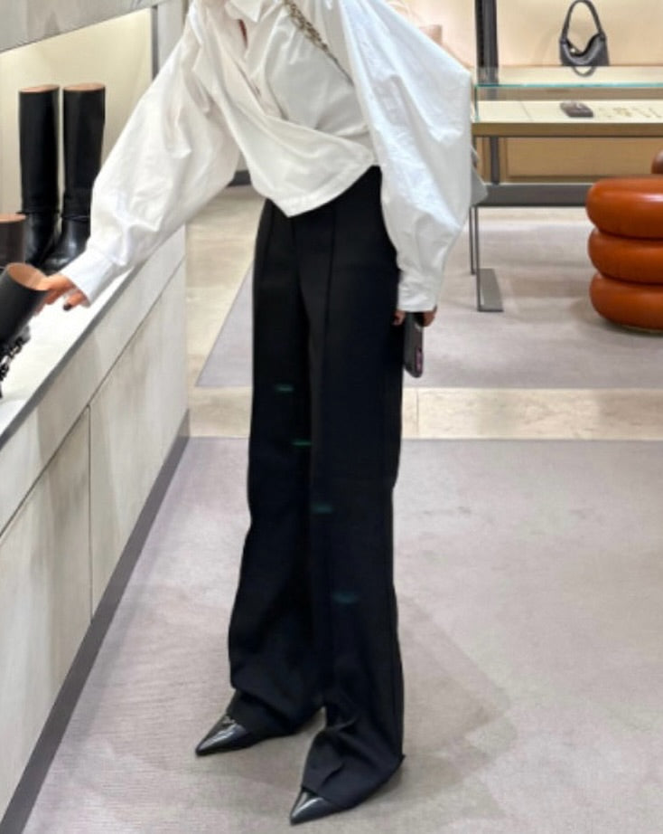 高腰垂感設計感小眾窄版直筒褲