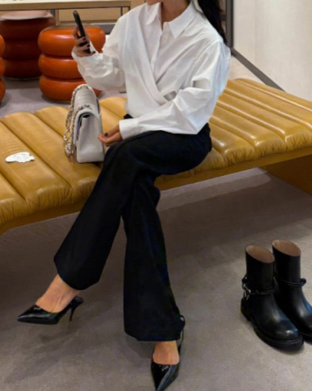 高腰垂感設計感小眾窄版直筒褲