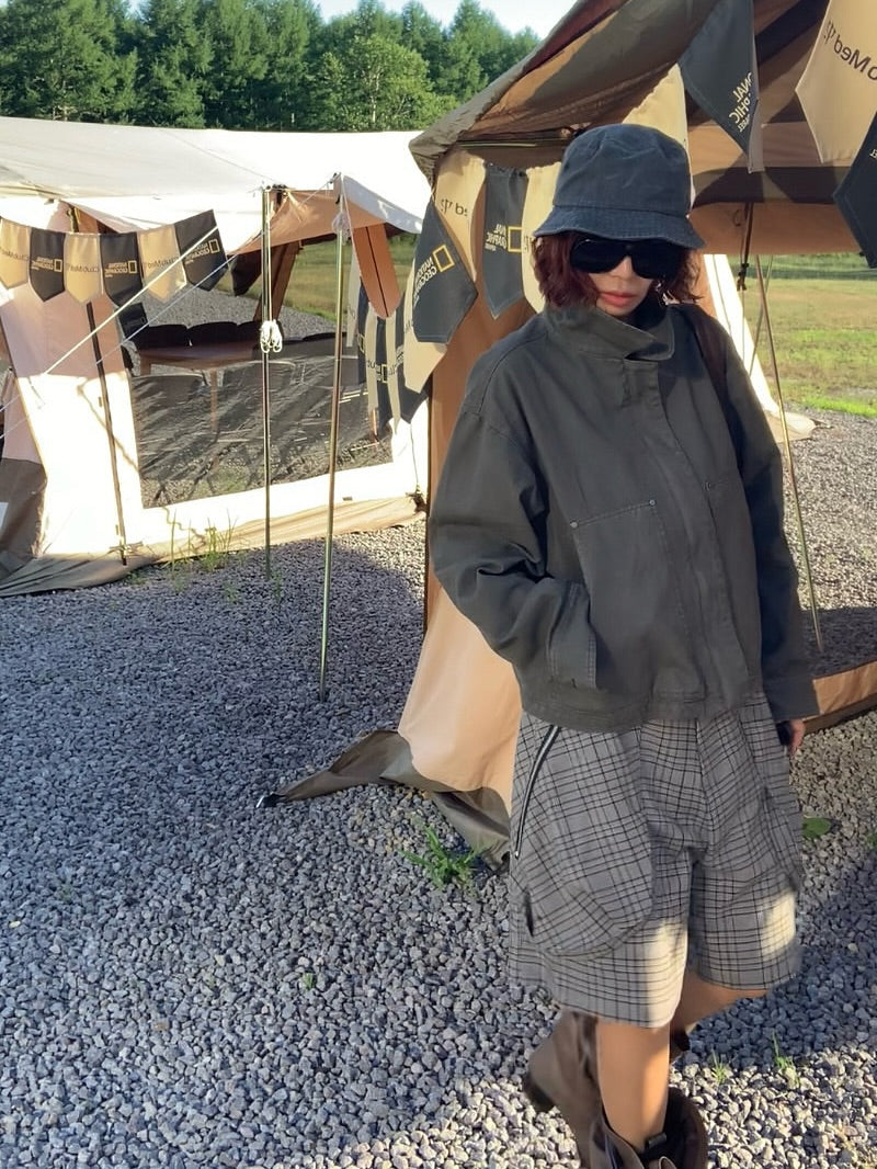 寬鬆休閒百搭翻領拉鍊短外套