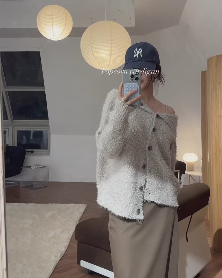 寬鬆單排扣針織羊毛開衫