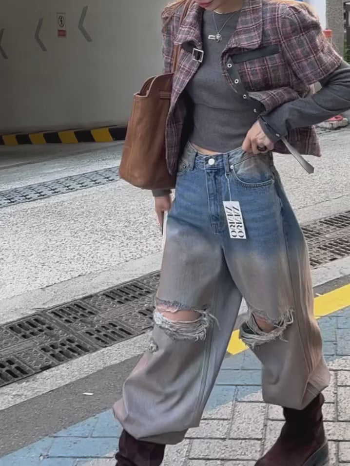 翻領格紋設計感小香風短袖外套