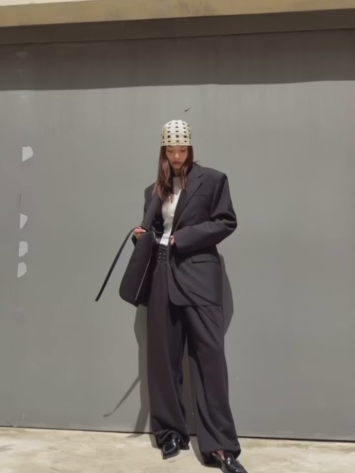 翻領綁帶中長款西裝外套