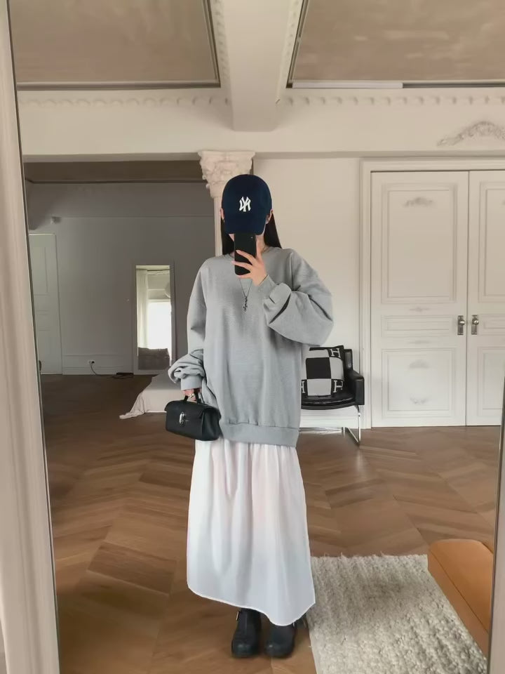 圓領設計感拼接假兩件連衣裙