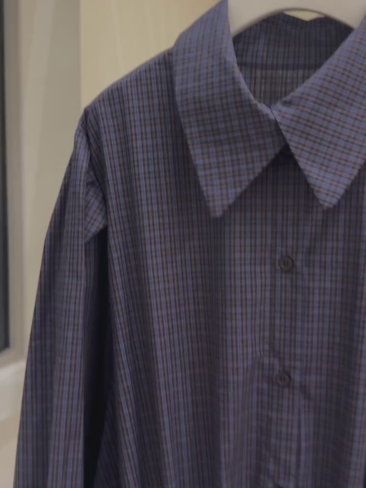 復古通勤格紋襯衫收腰連身裙