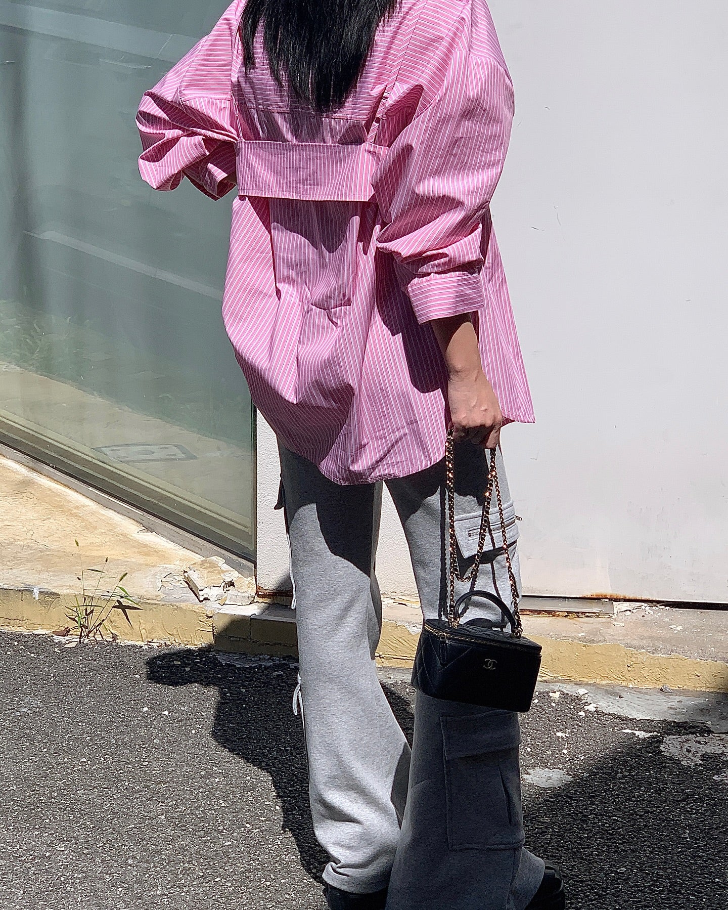 貼布字母背心中長襯衫兩件套