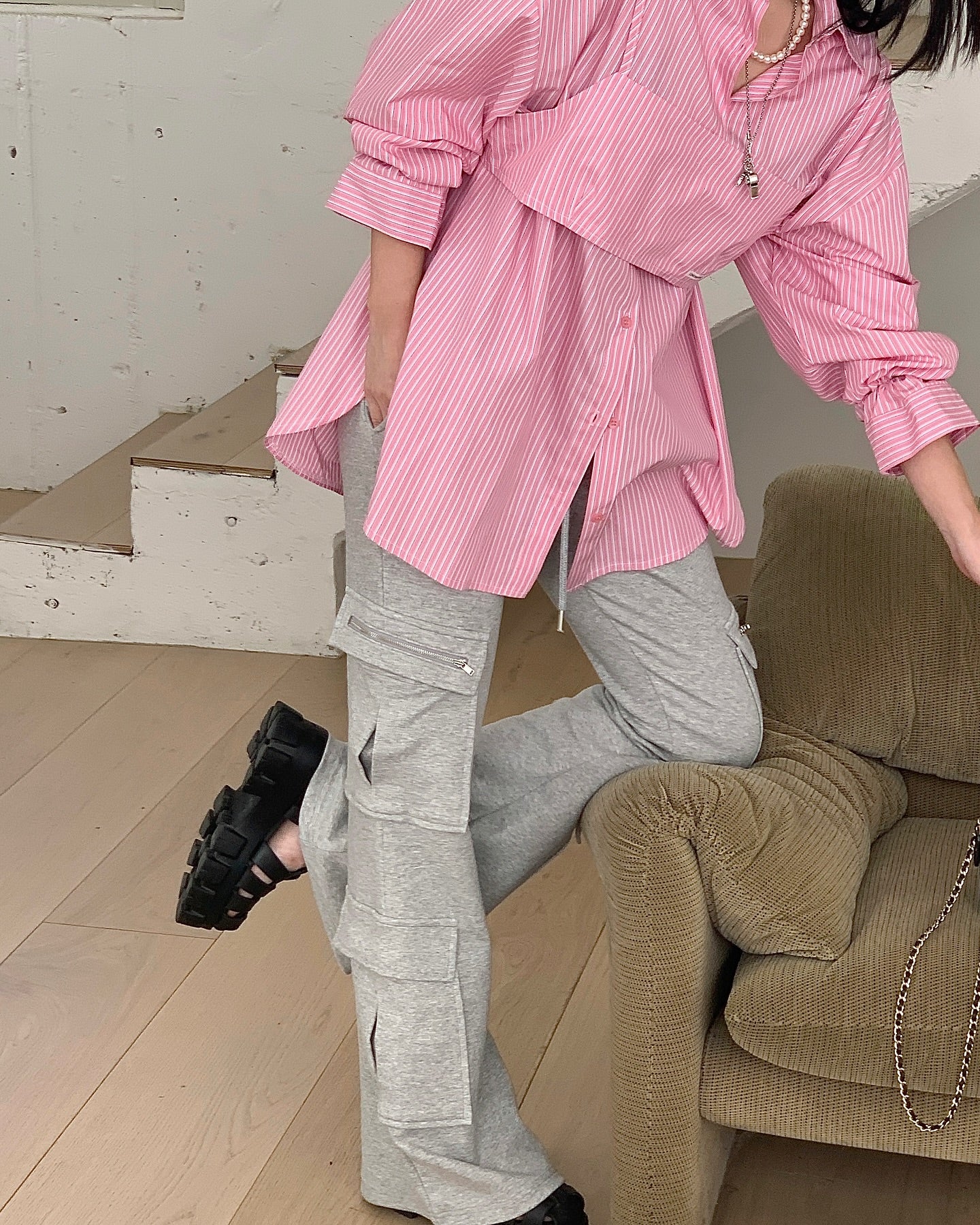 貼布字母背心中長襯衫兩件套