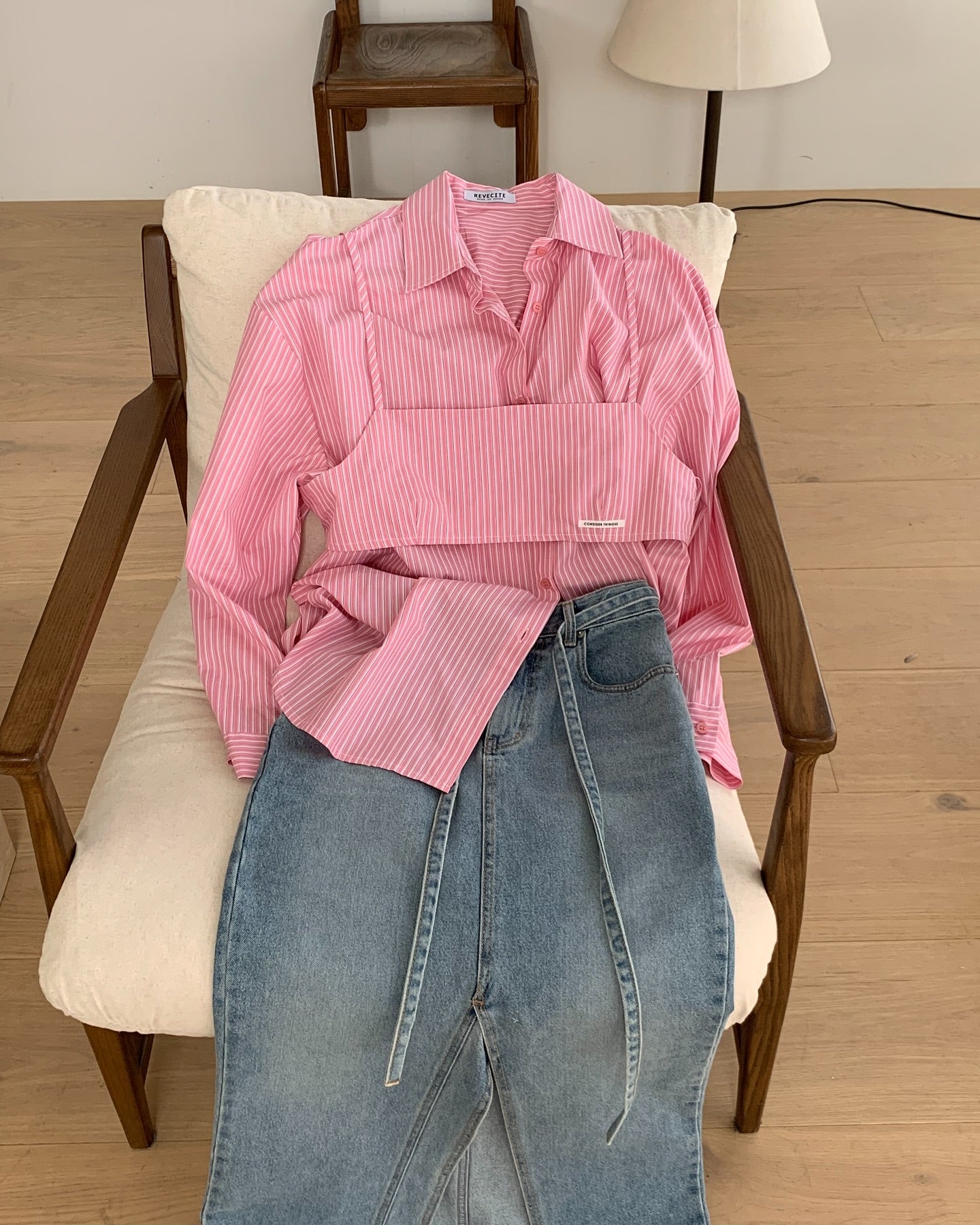 貼布字母背心中長襯衫兩件套