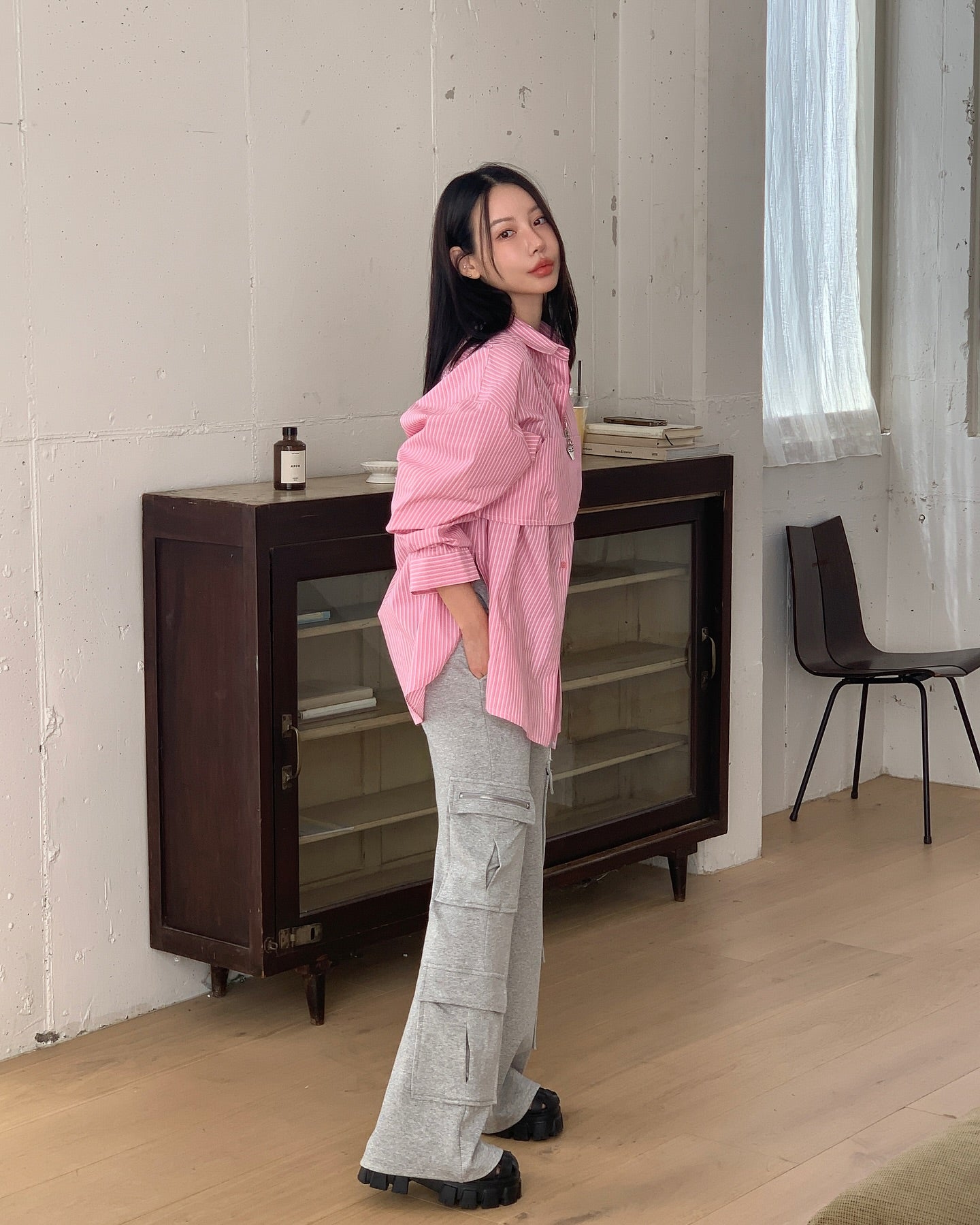 貼布字母背心中長襯衫兩件套