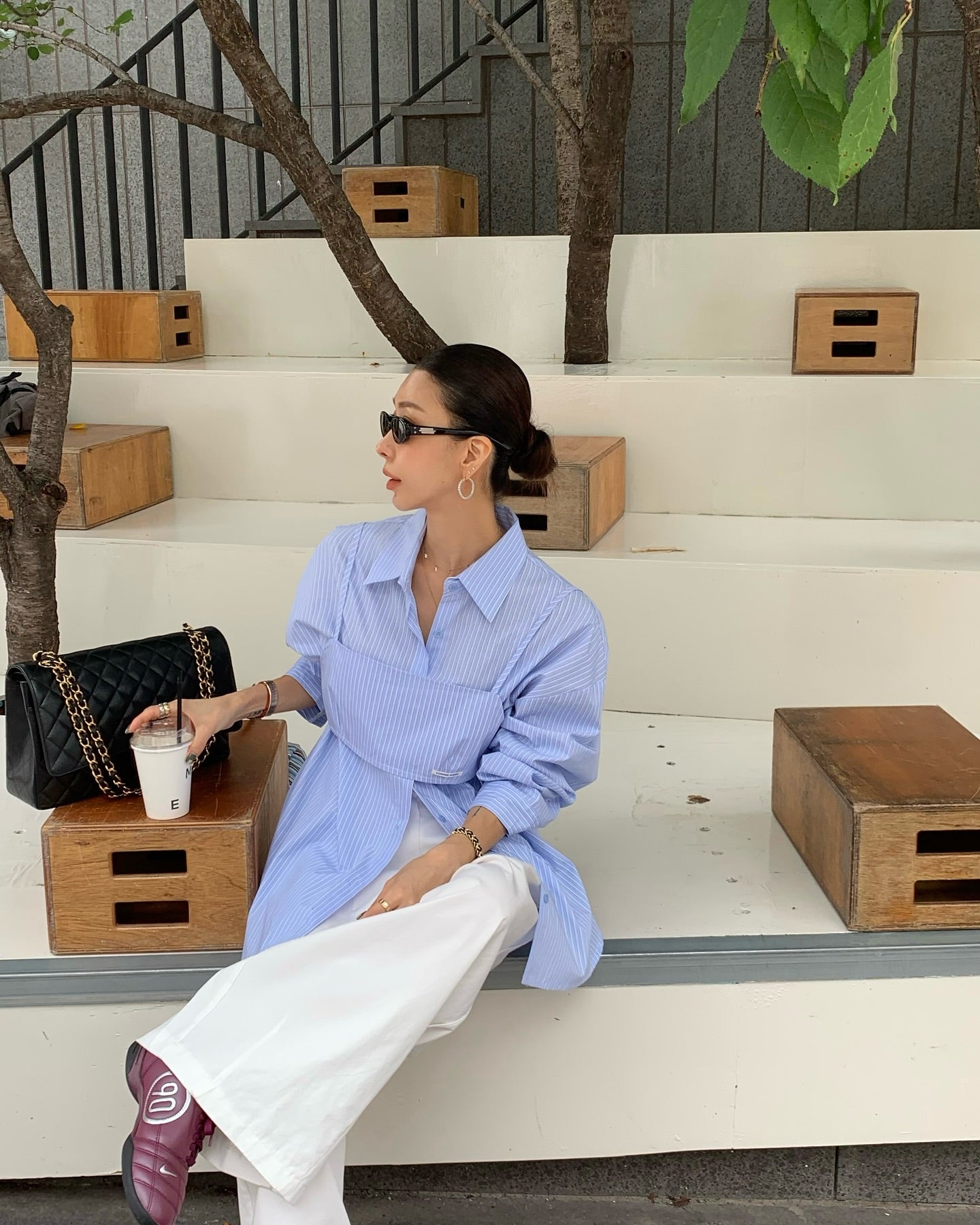 貼布字母背心中長襯衫兩件套