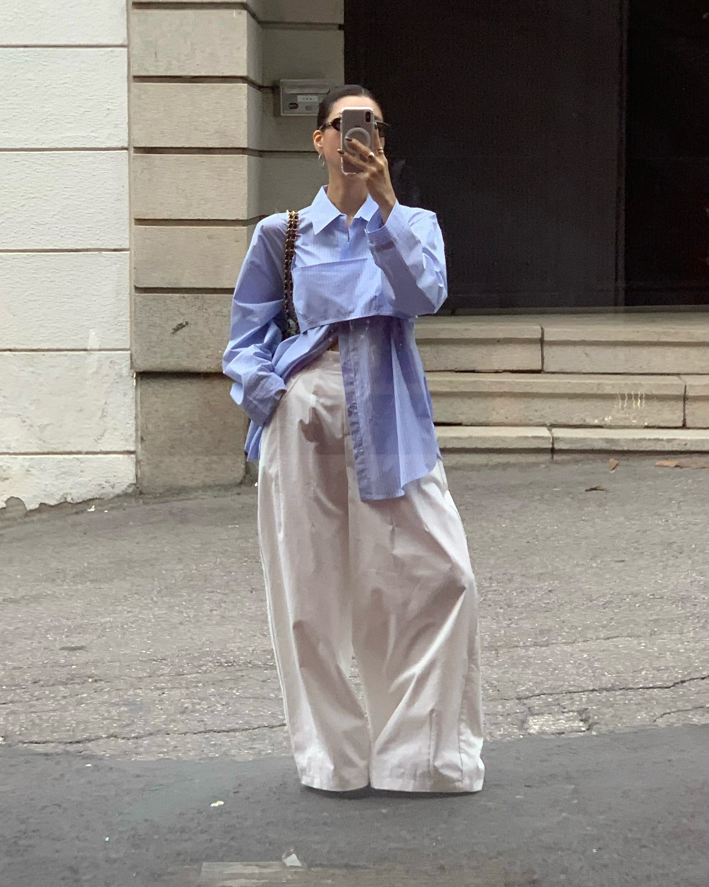 貼布字母背心中長襯衫兩件套