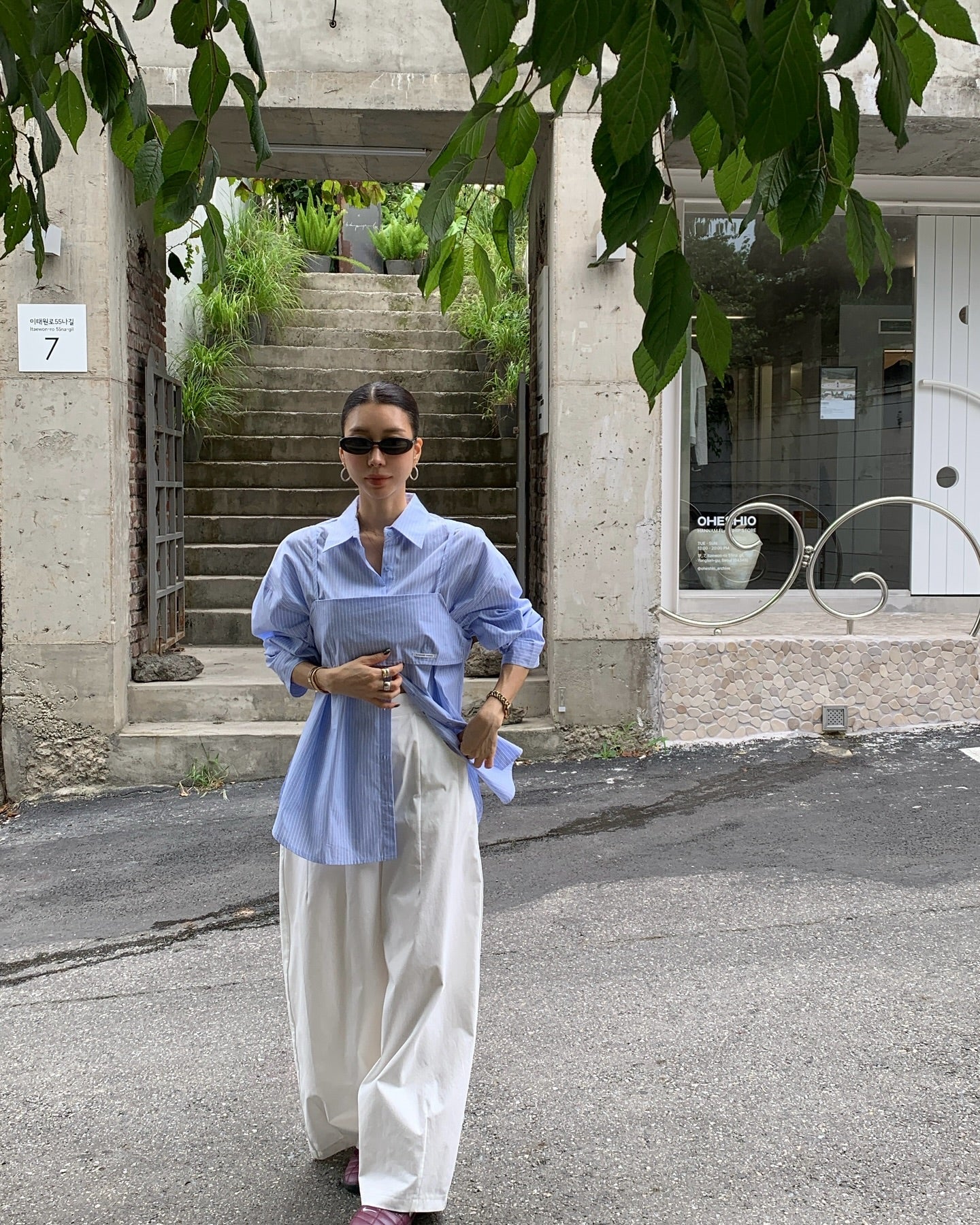 貼布字母背心中長襯衫兩件套