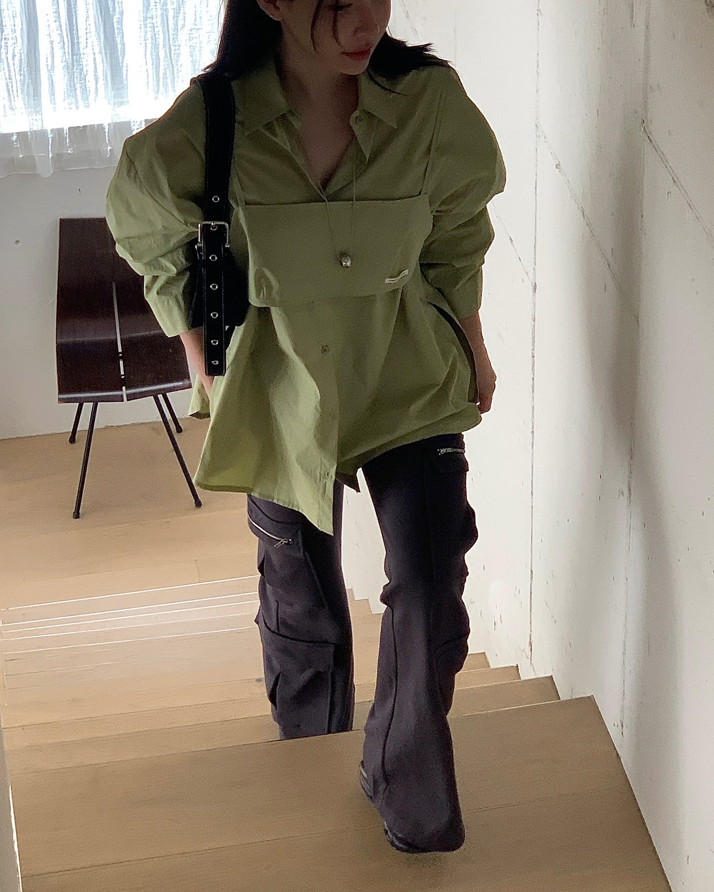 貼布字母背心中長襯衫兩件套