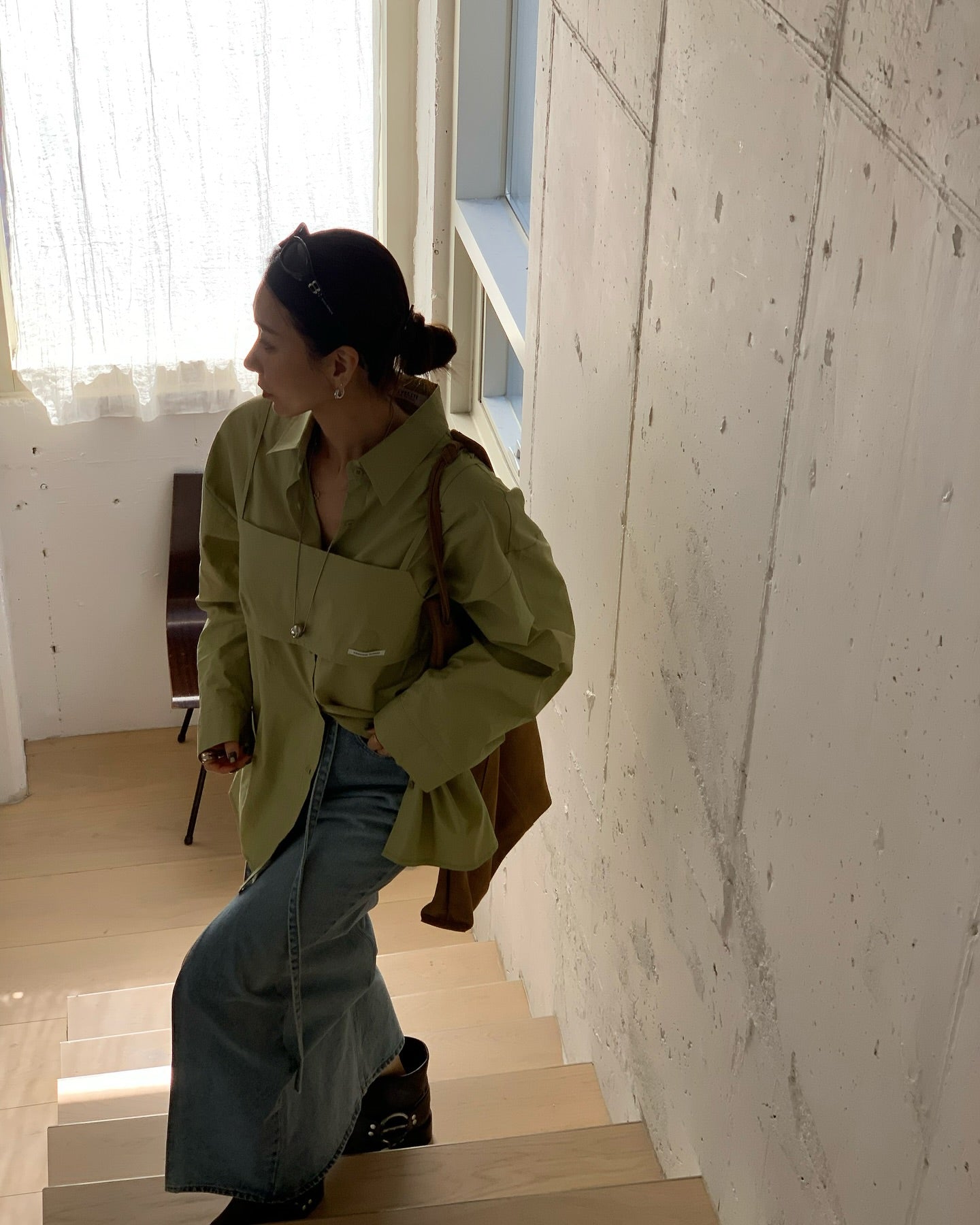 貼布字母背心中長襯衫兩件套