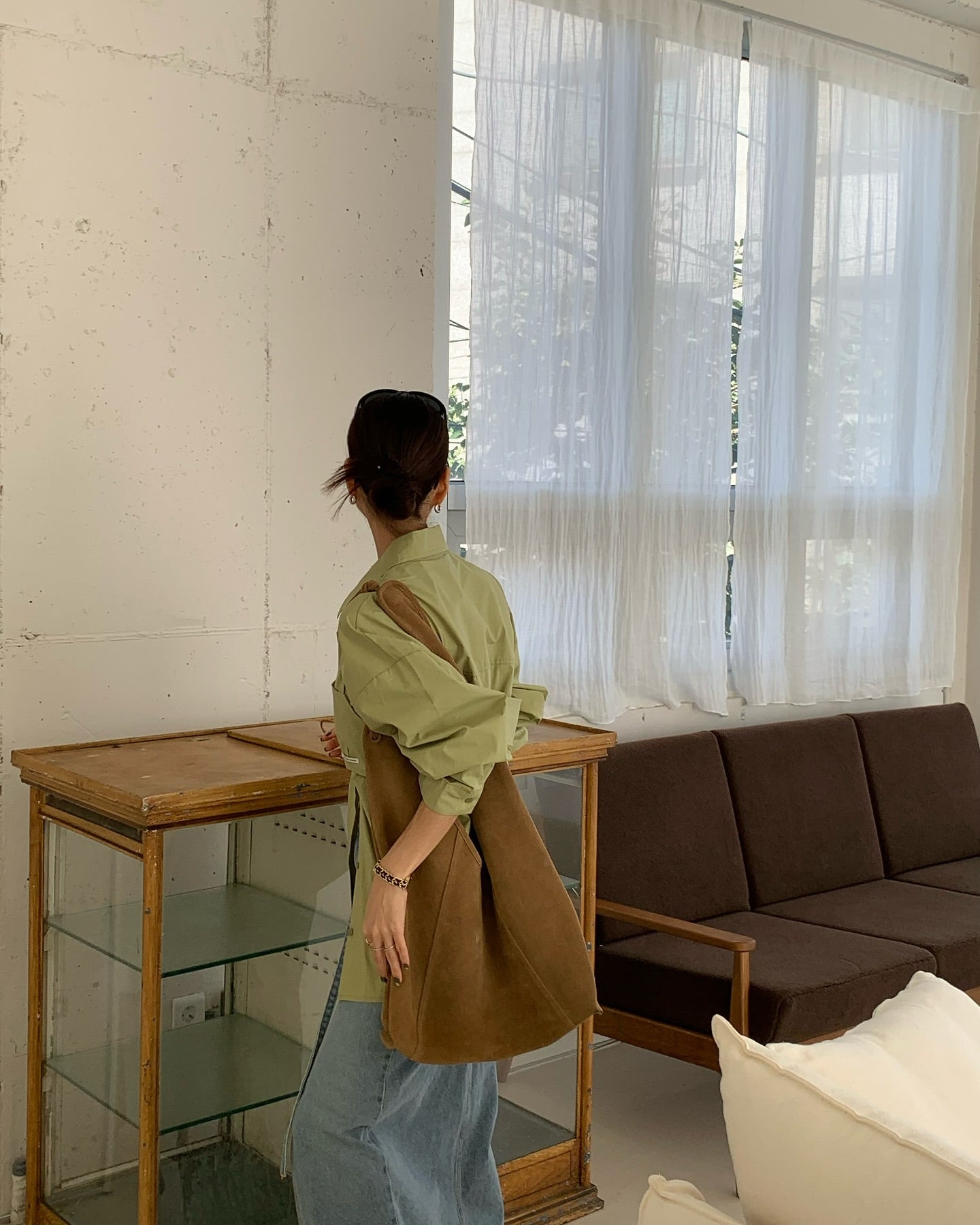 貼布字母背心中長襯衫兩件套