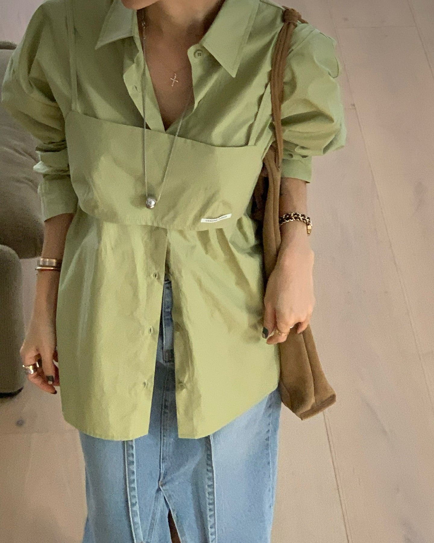 貼布字母背心中長襯衫兩件套