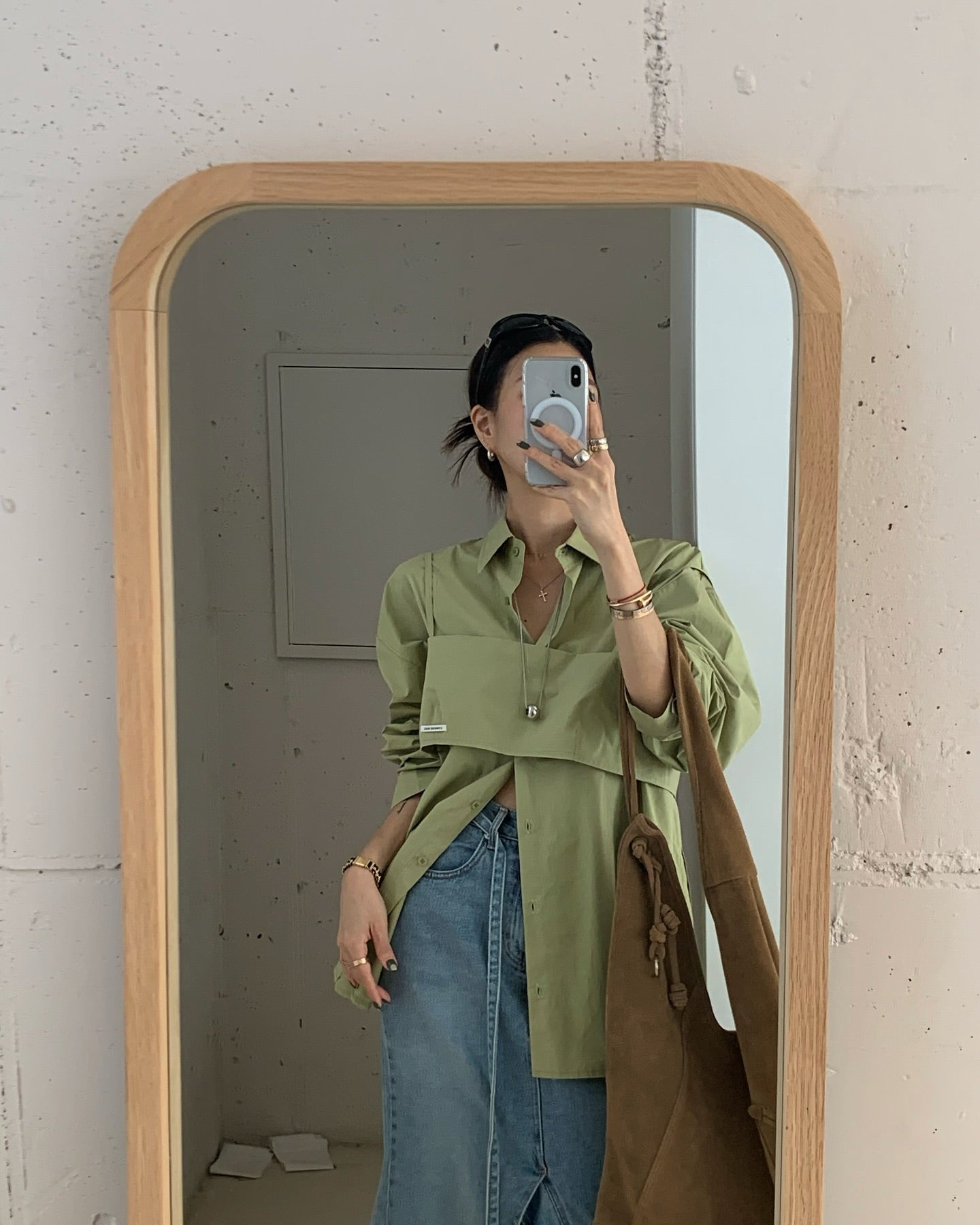 貼布字母背心中長襯衫兩件套