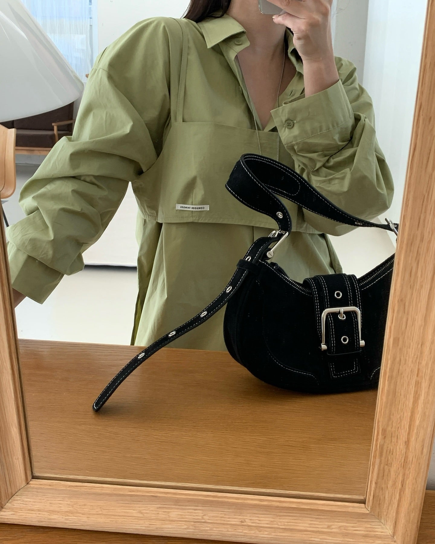 貼布字母背心中長襯衫兩件套