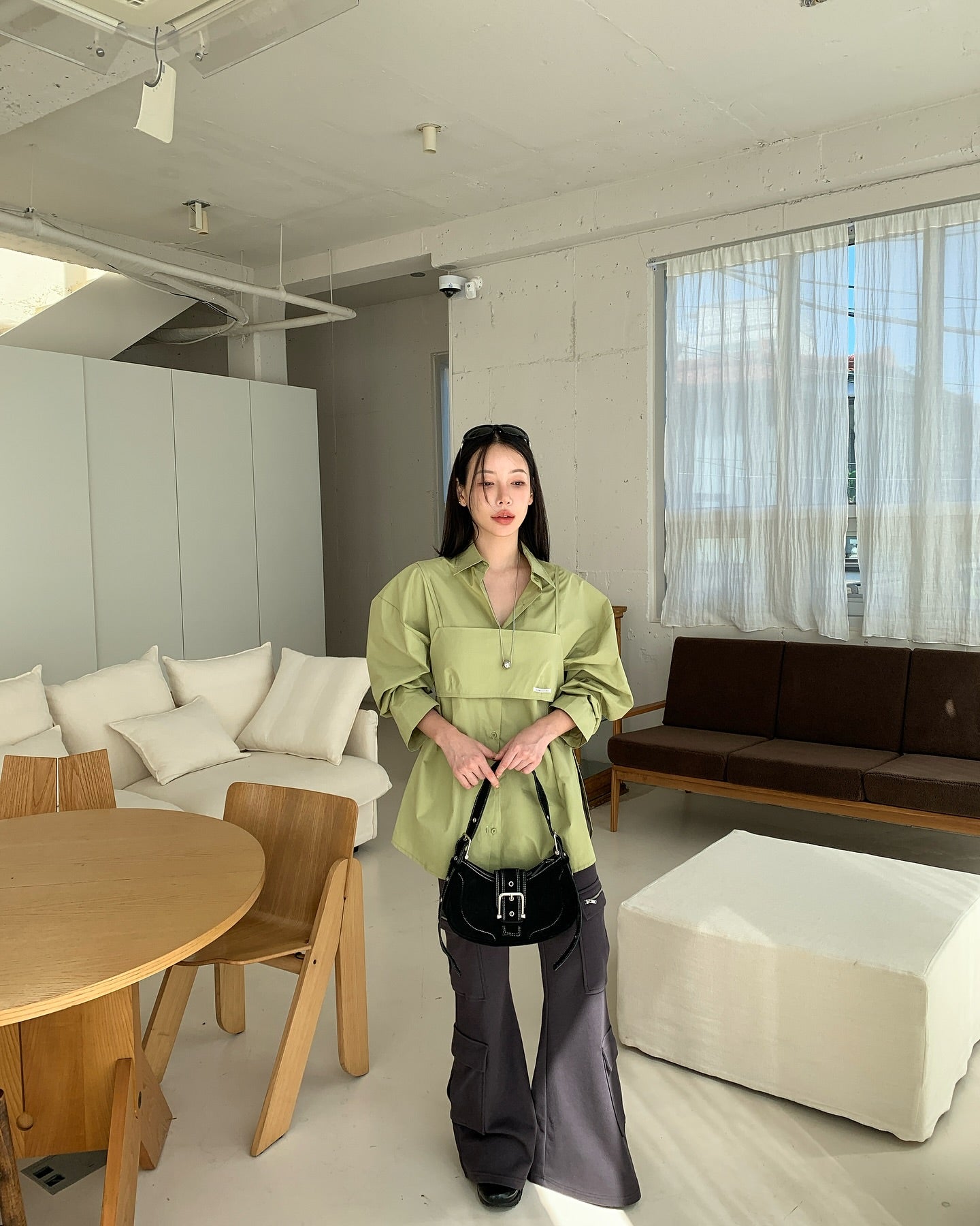 貼布字母背心中長襯衫兩件套