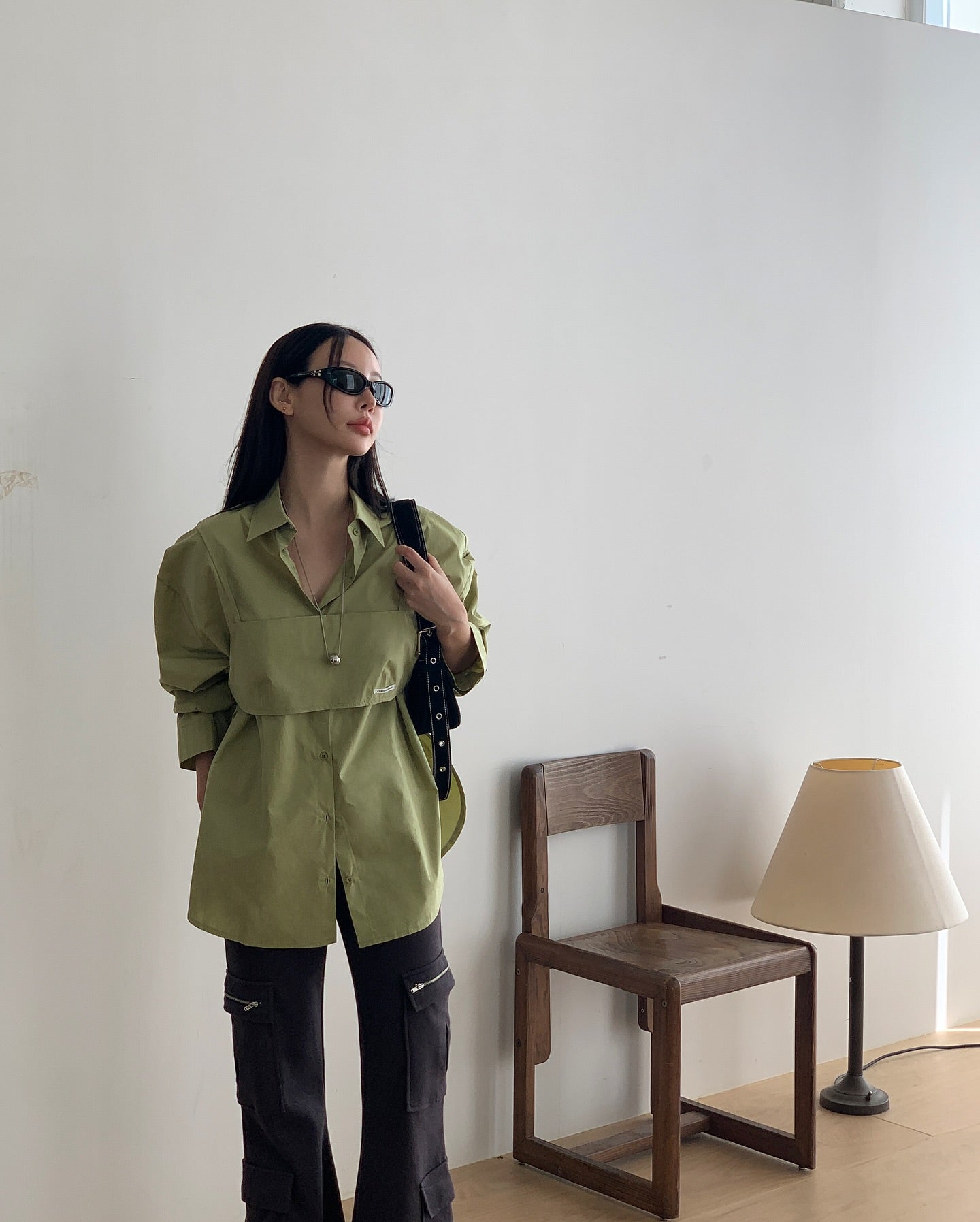 貼布字母背心中長襯衫兩件套