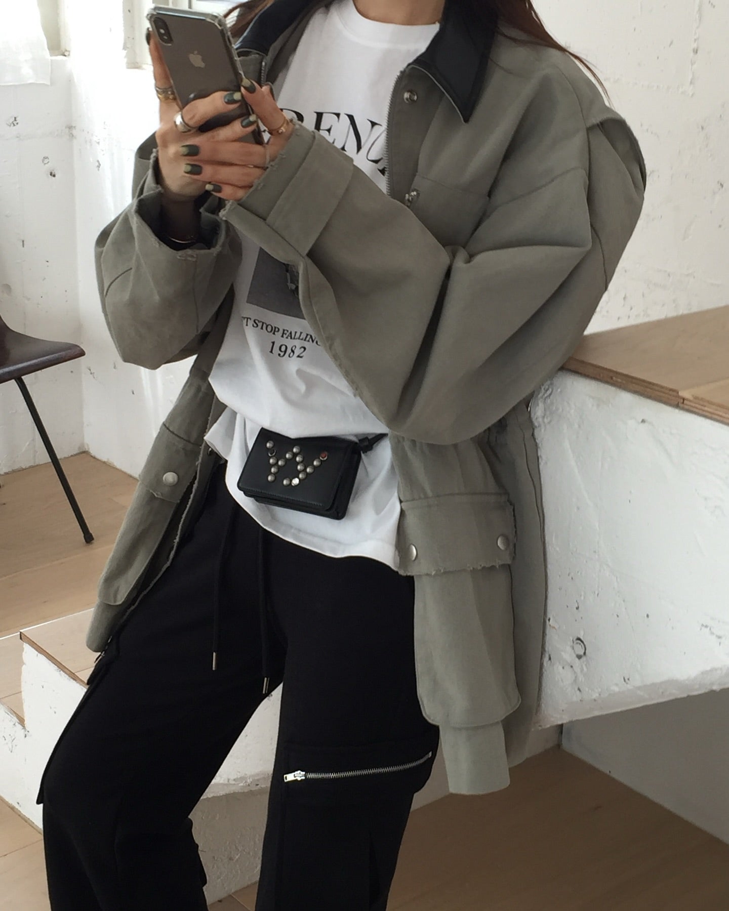 翻領大口袋長袖工裝牛仔外套