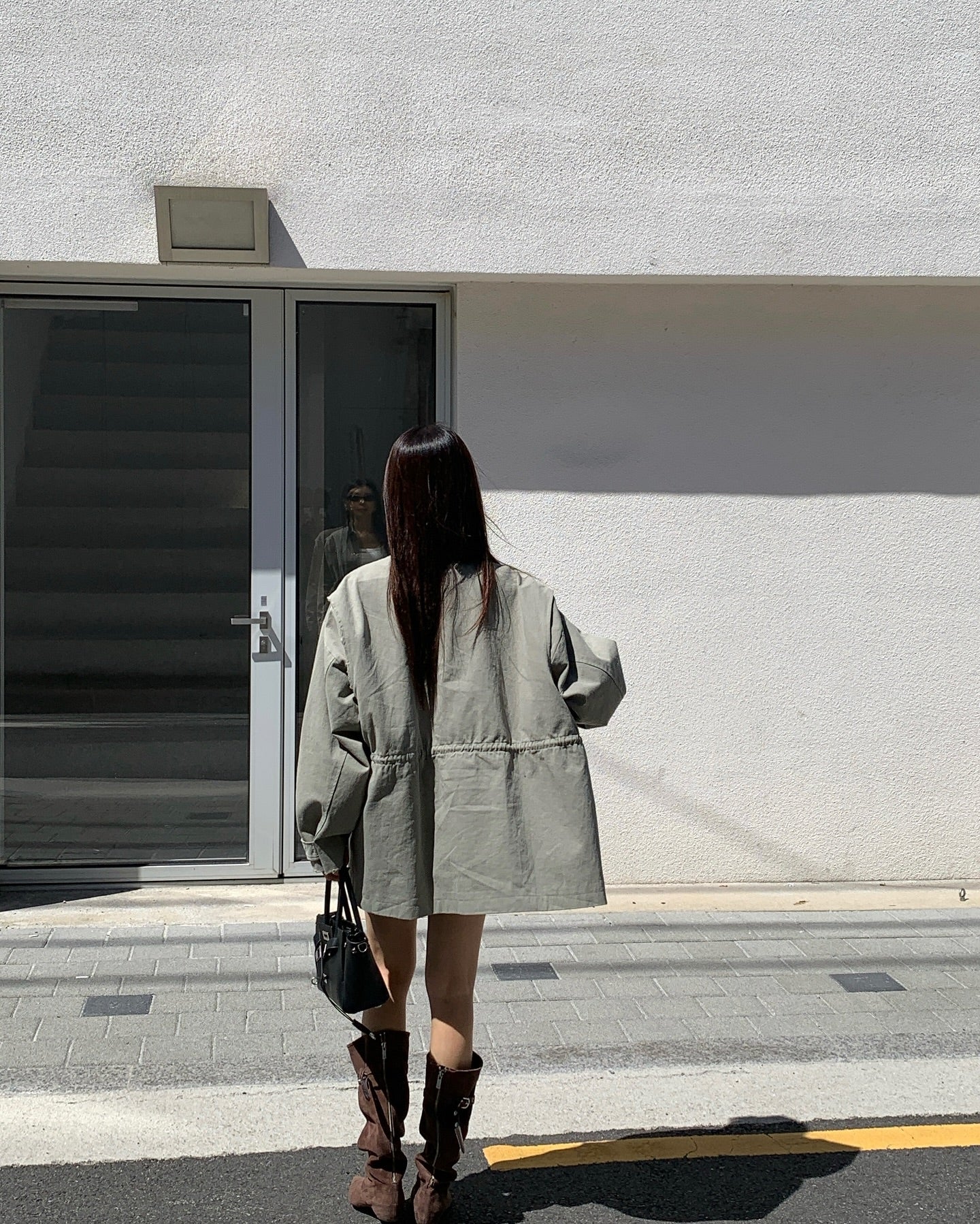 翻領大口袋長袖工裝牛仔外套