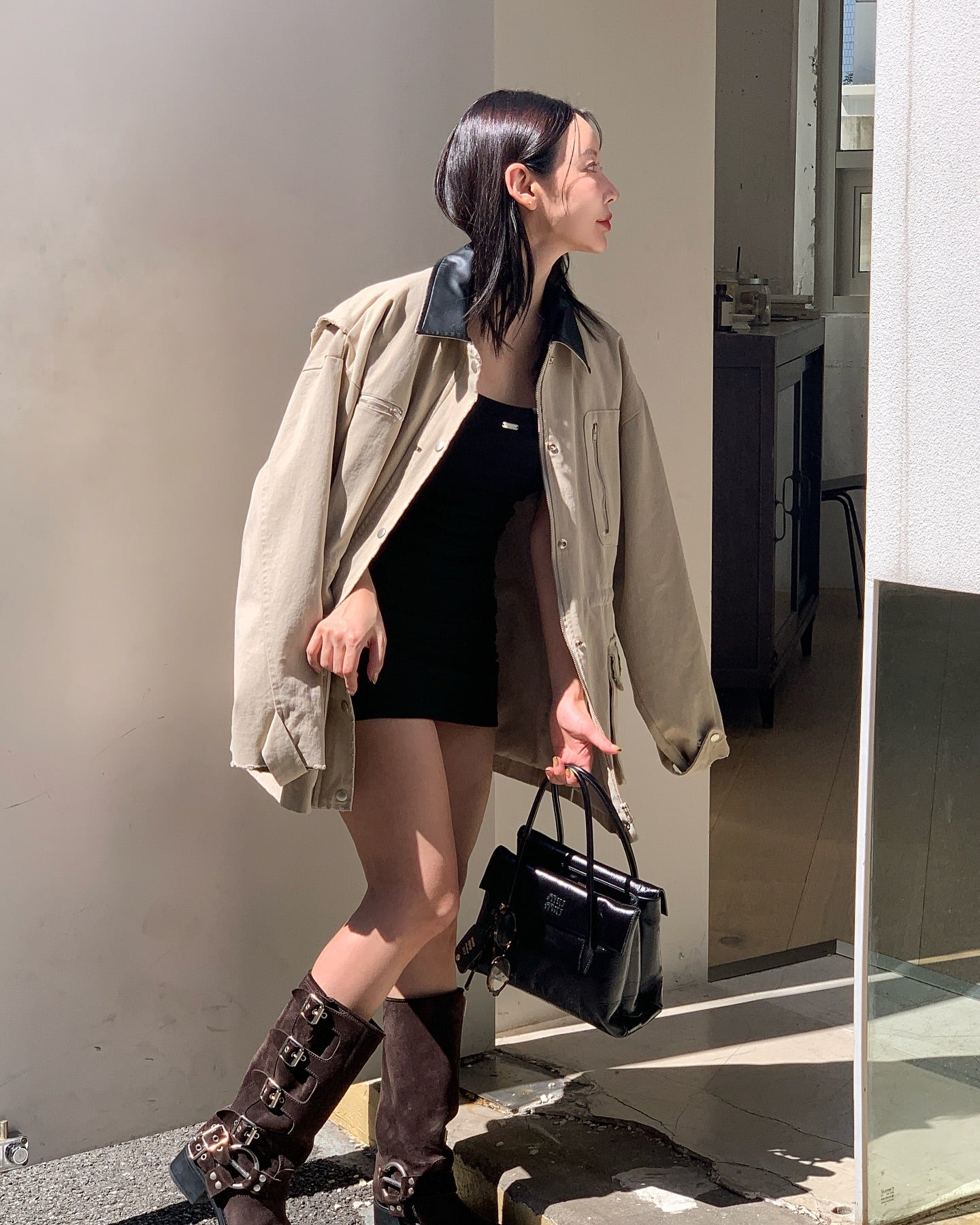 翻領大口袋長袖工裝牛仔外套