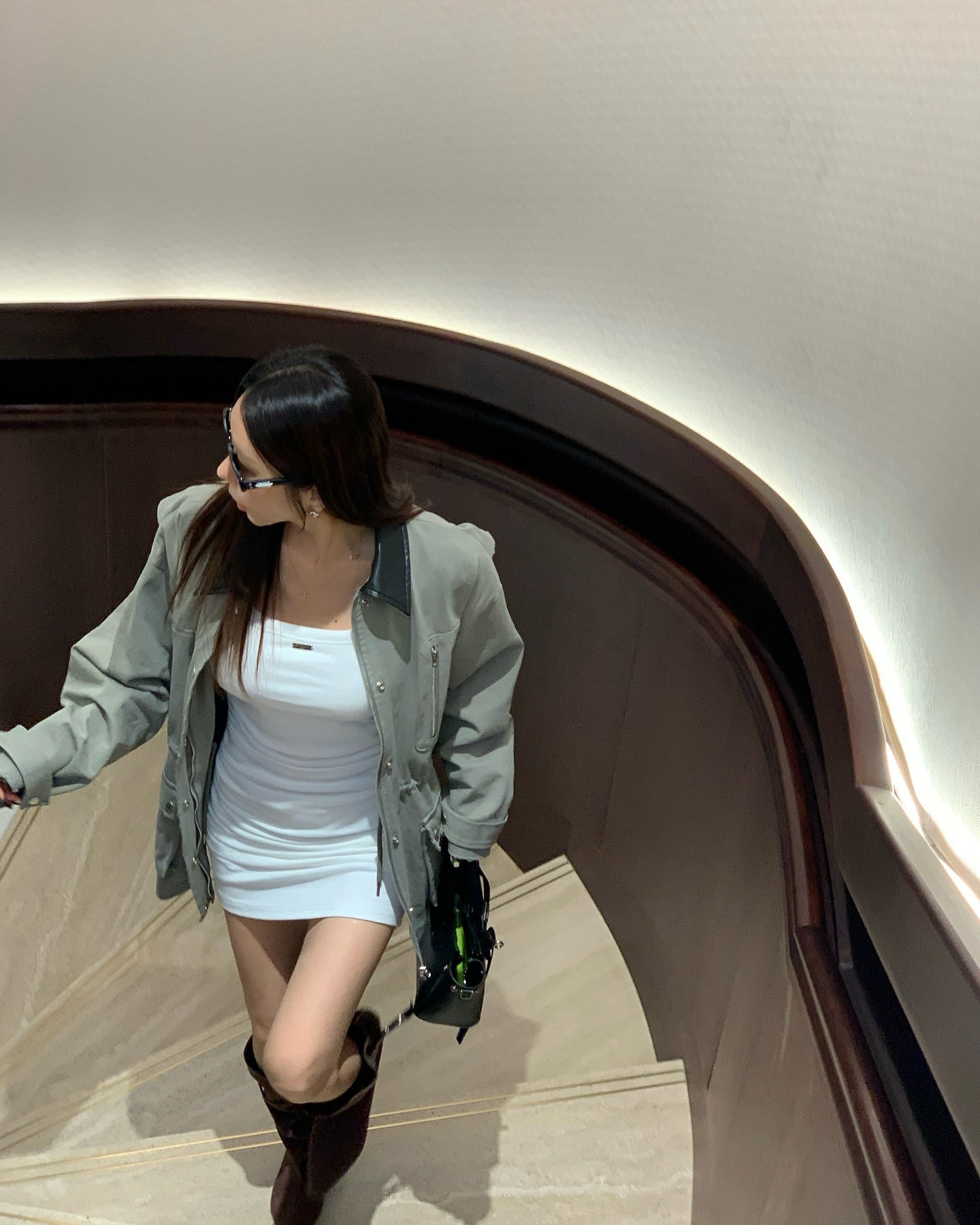 翻領大口袋長袖工裝牛仔外套