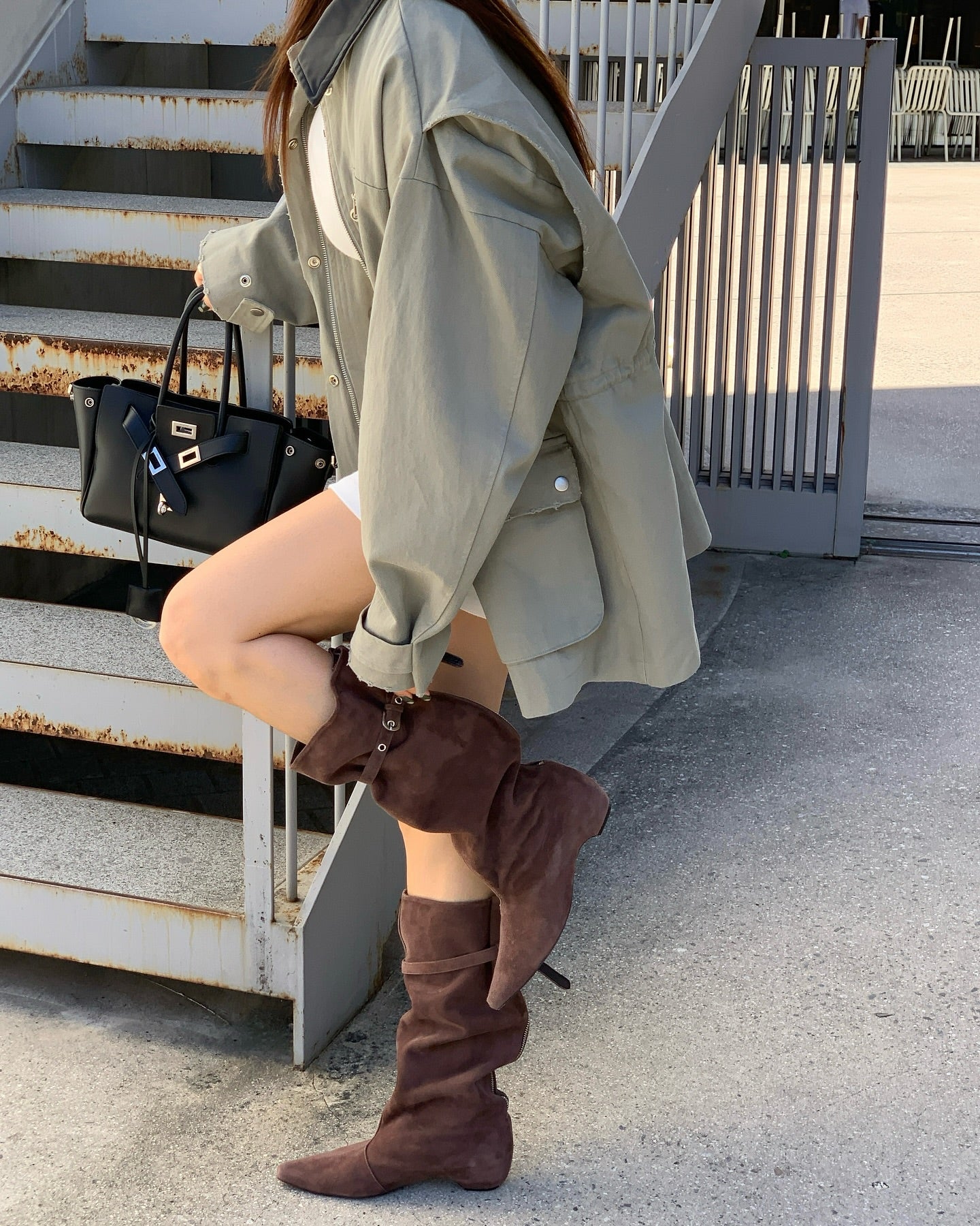 翻領大口袋長袖工裝牛仔外套