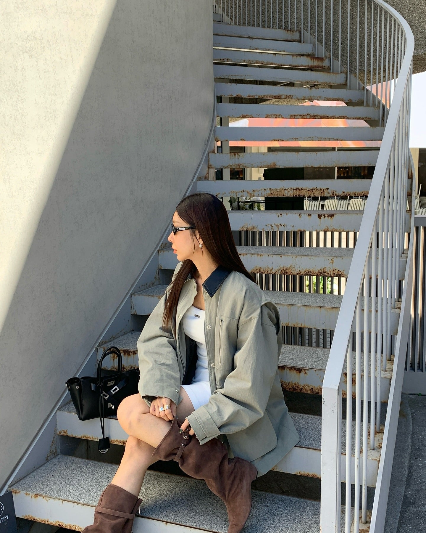 翻領大口袋長袖工裝牛仔外套