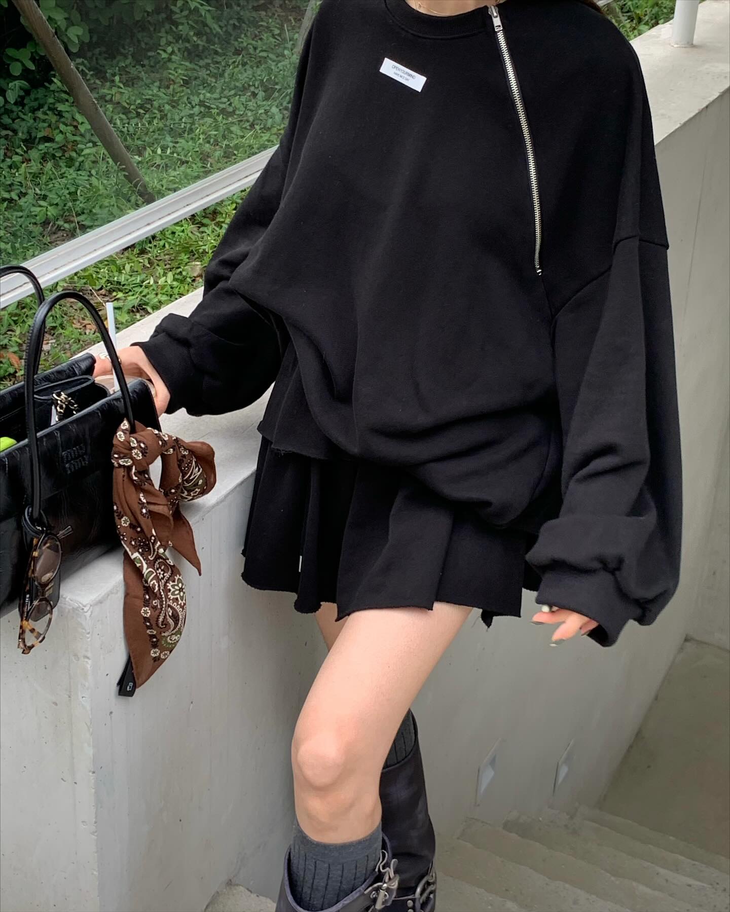 低腰顯瘦壓褶雙層a字半身短裙