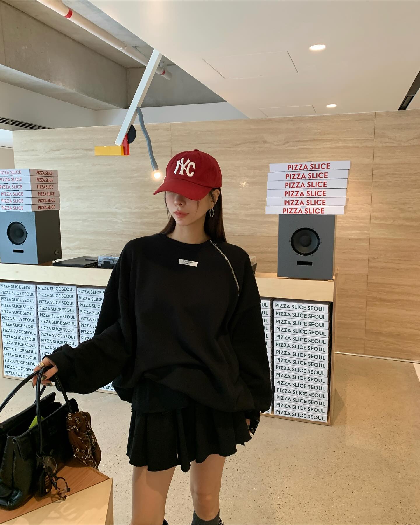 低腰顯瘦壓褶雙層a字半身短裙