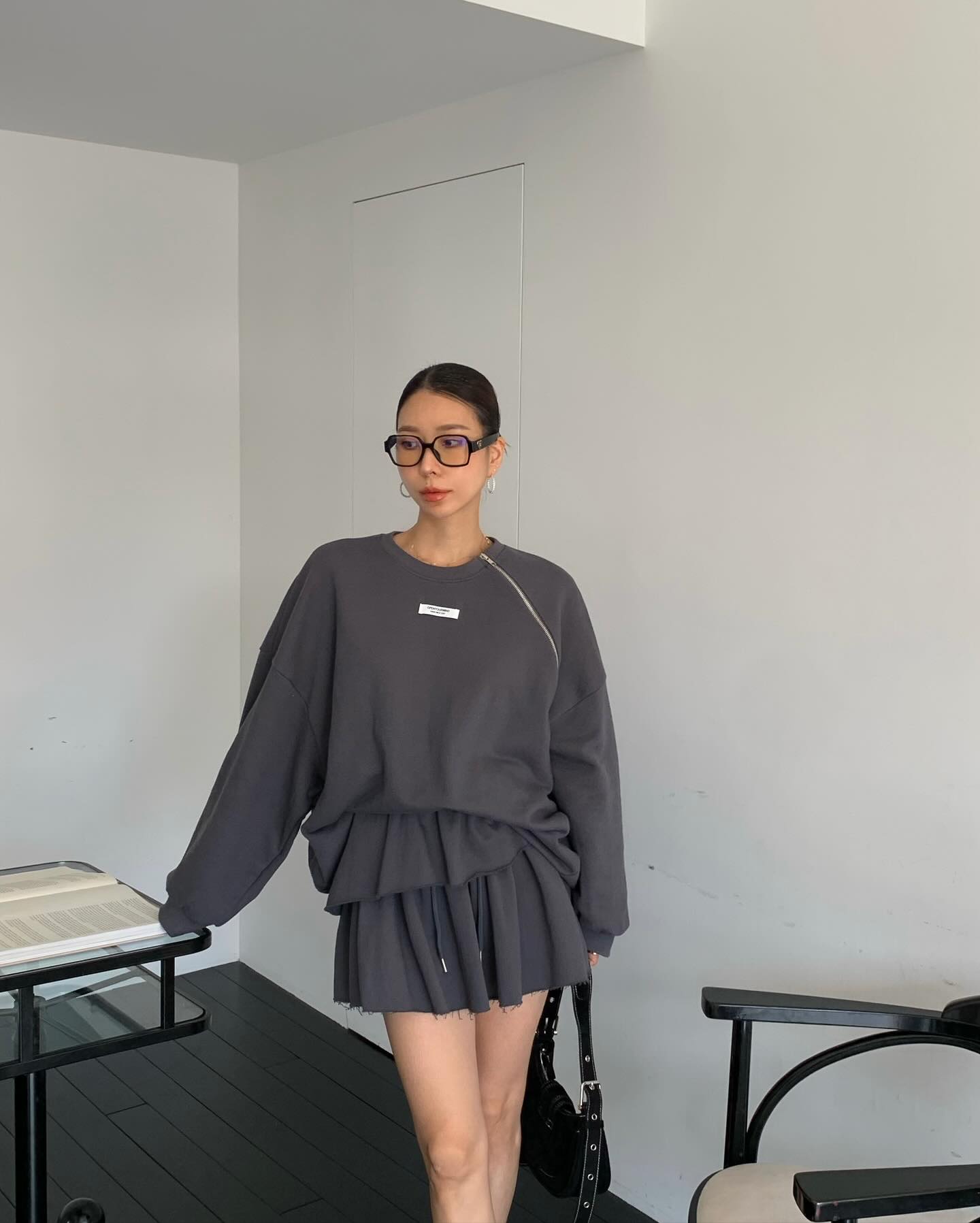 低腰顯瘦壓褶雙層a字半身短裙