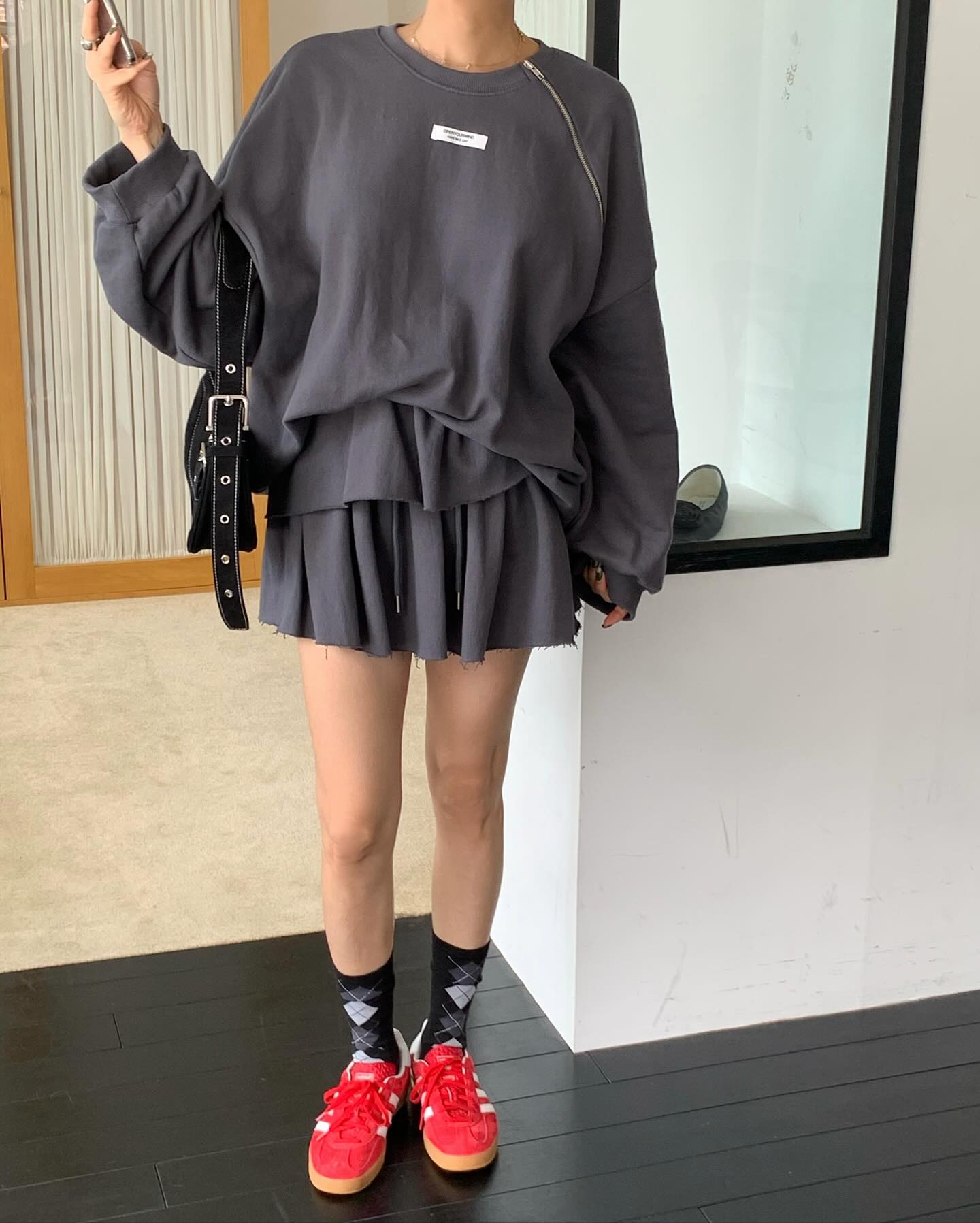 低腰顯瘦壓褶雙層a字半身短裙