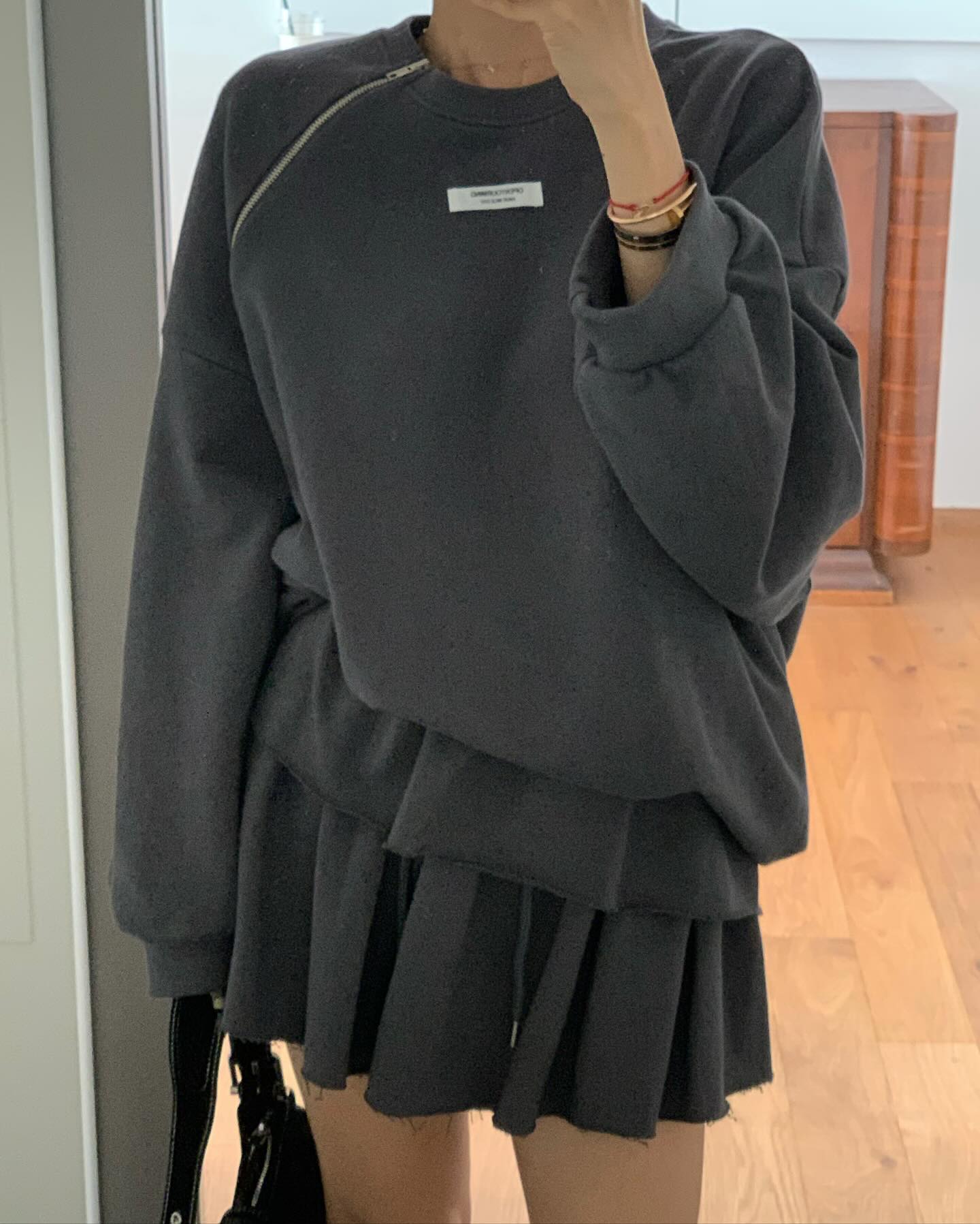 低腰顯瘦壓褶雙層a字半身短裙